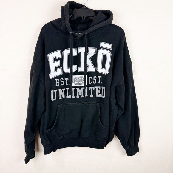 Y2K Ecko Unlimited Black Hoodie Pullover XXL - Picture 1 of 6